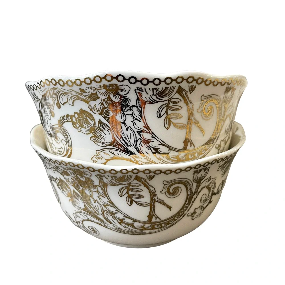 222 Fifth ADELAIDE GOLD Cereal Soup Bowl 5.5in Set of 4 Porcelain New